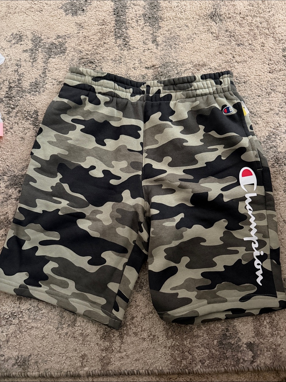 Champion Boys Camo Athletic Shorts - Olive/Black- size Large 12 kids
